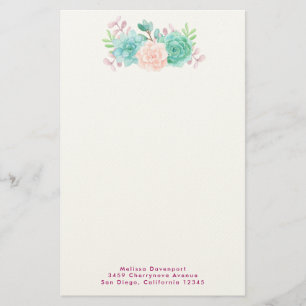 Pastel Rosa & Grönt Blommigt Bouquet Brevpapper