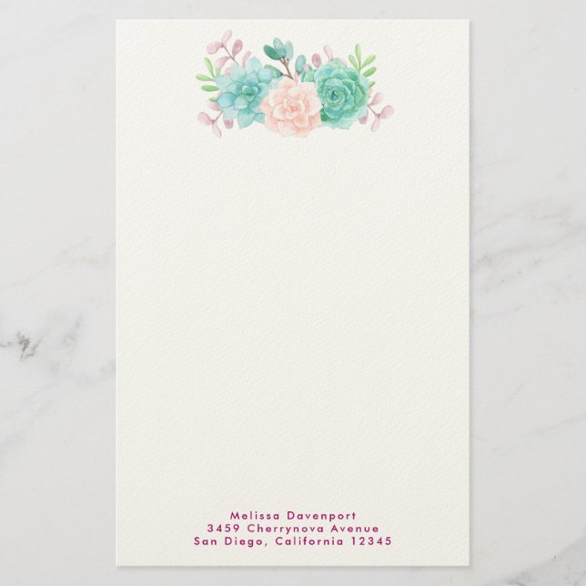 Pastel Rosa & Grönt Blommigt Bouquet Brevpapper (Framsida)