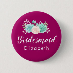 Pastel Rosa & Grönt Blommigt Bouquet Bridesmaid Knapp