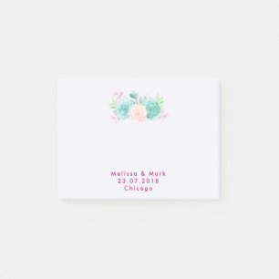Pastel Rosa & Grönt Blommigt Bouquet Bröllop Post-it Block