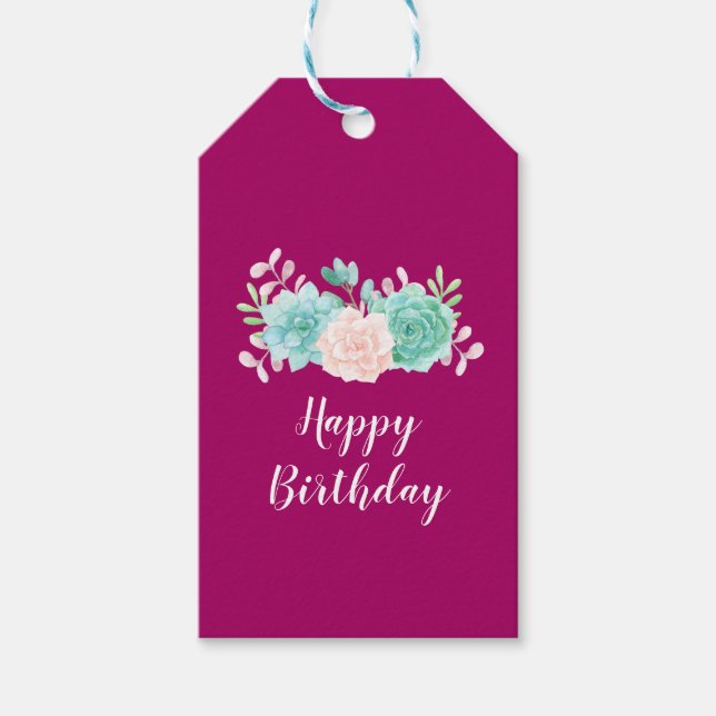 Pastel Rosa & Grönt Blommigt Bouquet Grattis på fö Presentetikett (Framsidan)