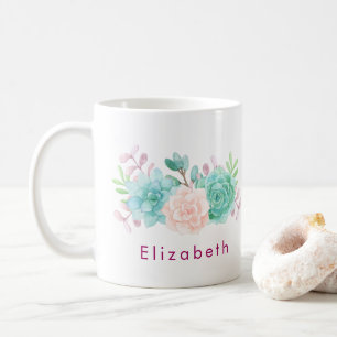 Pastel Rosa & Grönt Blommigt Bouquet Kaffemugg