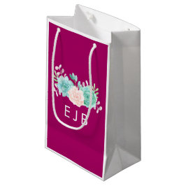 Pastel Rosa & Grönt Blommigt Bouquet Monogram