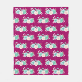 Pastel Rosa & Grönt Blommigt Bouquet Mönster Fleecefilt