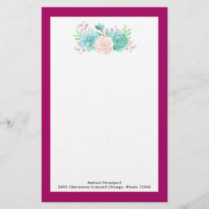 Pastel Rosa & Grönt Blommigt Bouquet på Magentan B Brevpapper