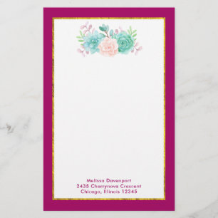 Pastel Rosa & Grönt Blommigt Bouquet på Magentan B Brevpapper