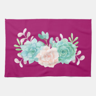 Pastel Rosa & Grönt Blommigt Bouquet på Magentan B Kökshandduk