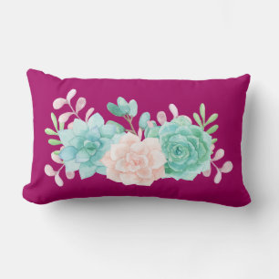 Pastel Rosa & Grönt Blommigt Bouquet på Magentan B Lumbarkudde
