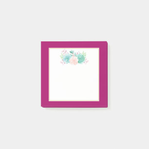 Pastel Rosa & Grönt Blommigt Bouquet på Magentan B Post-it Block