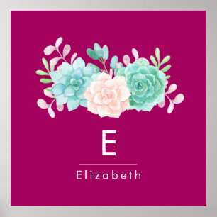 Pastel Rosa & Grönt Blommigt Bouquet på Magentan B Poster