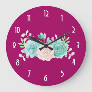 Pastel Rosa & Grönt Blommigt Bouquet på Magentan B Stor Klocka