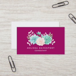 Pastel Rosa & Grönt Blommigt Bouquet på Magentan B Visitkort