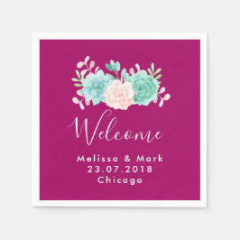 Pastel Rosa & Grönt Blommigt Bouquet Välkommen Brö Pappersservett
