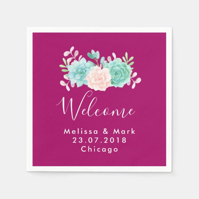 Pastel Rosa & Grönt Blommigt Bouquet Välkommen Brö Pappersservett (Framsidan)