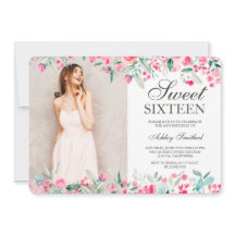 Pastel rosa grönt blommigt vattenfärgsfoto Söt 16