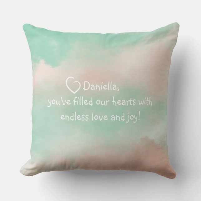 Pastel Rosa Grönt Cloud Flicka Nursery Pillow Kudde (Framsida)