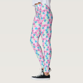 Pastel Rosa Grönt Hearts Mönster Leggings