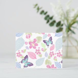 Pastel rosa grönt löv Butterflies Vykort