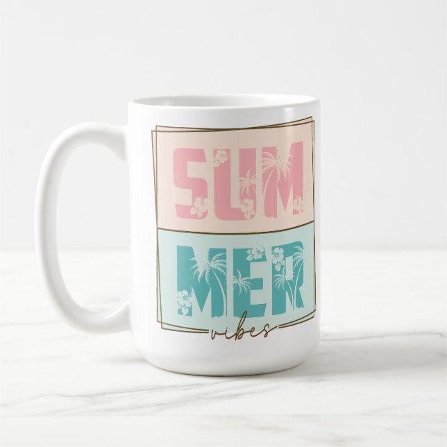 PASTEL ROSA & GRÖNT SOMMER VIBES SAYING KAFFEMUGG (Vänster)