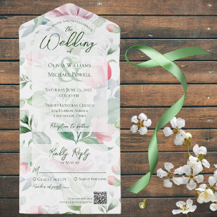 Pastel Rosa & Grönt Watercolor Blommigt QR-kod