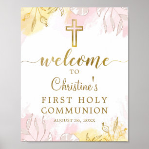 Pastel Rosa Guld Blommigt Första kommunens välkomn Poster