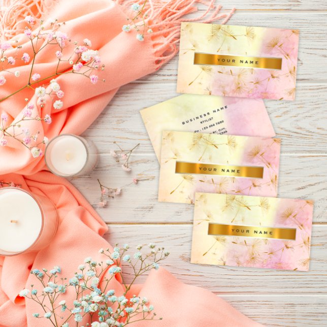 Pastel Rosa Guld Grungy Dandelion Confetti Vip Visitkort (Pastel Pink Gold Grungy Dandelion Confetti Vip Business Card)