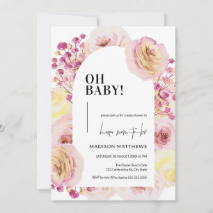 Pastel Rosa Gult Blommigt Flicka Baby Shower Inbjudningar