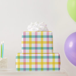 Pastel Rosa Gult Blue Check Mönster Påsk Girly Presentpapper