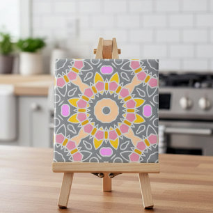 Pastel Rosa Gult Grått Ethnic Boho Mosaic Mönster Kakelplatta