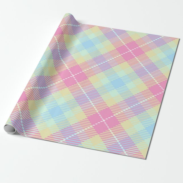 PASTEL ROSA & GULT PLAID MÖNSTER PRESENTPAPPER (Utrullad)