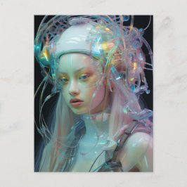 Pastel Rosa Hair Sci Fi Woman Vykort