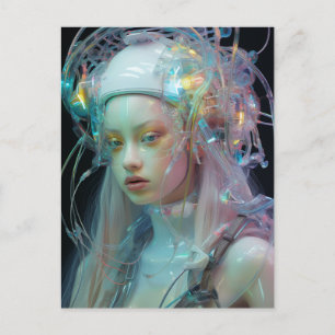 Pastel Rosa Hair Sci Fi Woman Vykort