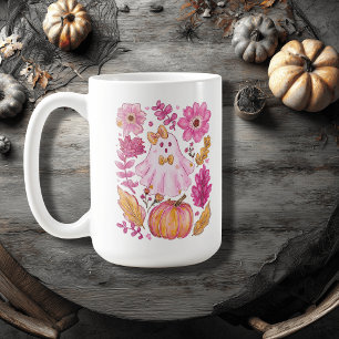 Pastel Rosa Halloween Ghost Kaffemugg