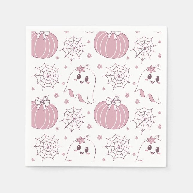 Pastel Rosa Halloween Seamless Mönster (3) Pappersservett (Framsidan)