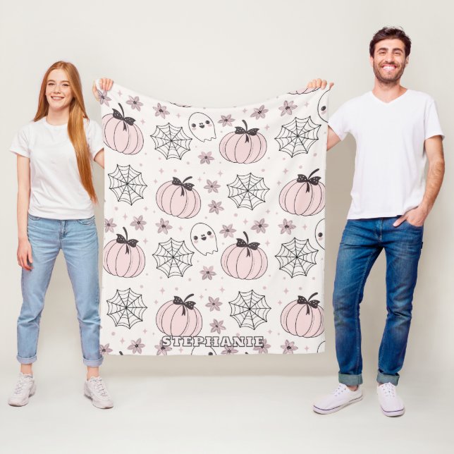 Pastel Rosa Halloween Seamless Mönster Fleecefilt (På plats)