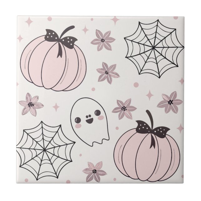Pastel Rosa Halloween Seamless Mönster Kakelplatta (Framsidan)