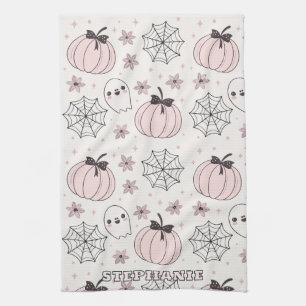 Pastel Rosa Halloween Seamless Mönster Kökshandduk