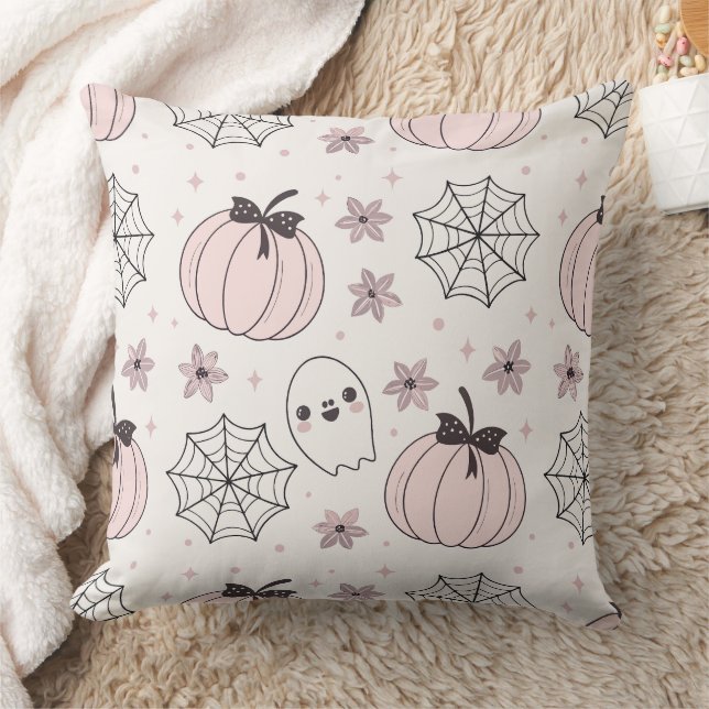 Pastel Rosa Halloween Seamless Mönster Kudde (Filt)