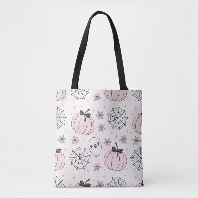 Pastel Rosa Halloween Seamless Mönster Tygkasse (Framsida)