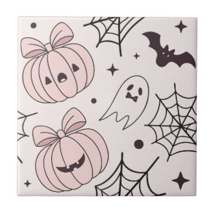 Pastel Rosa Halloween Sömlös Mönster (5) Kakelplatta