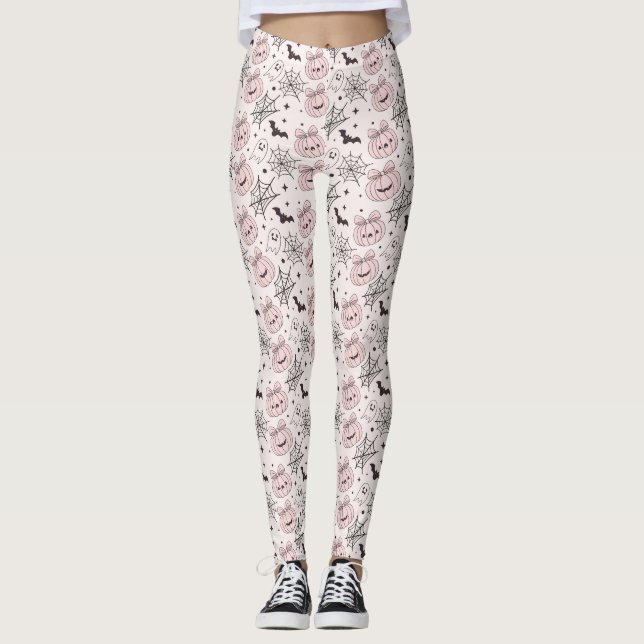Pastel Rosa Halloween Sömlös Mönster (5) Leggings (Framsida)