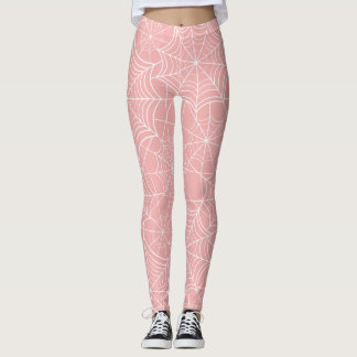pastel rosa halloween-spindelnät leggings