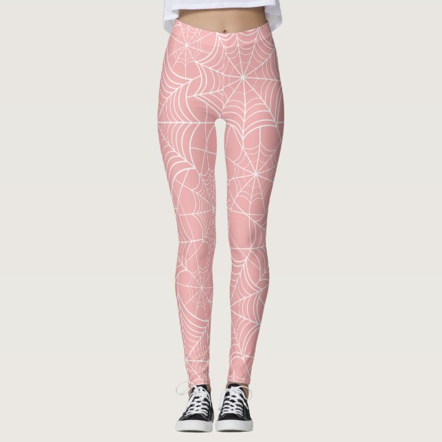 pastel rosa halloween-spindelnät leggings (Framsida)