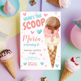 Pastel Rosa Här är scoop Barns födelsedag Inbjudningar