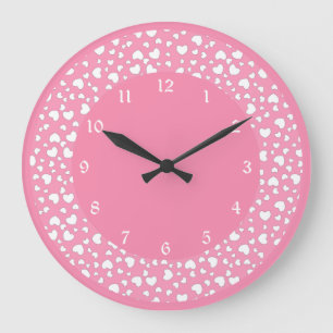 Pastel Rosa Heart Polka Dot Mönster Stor Klocka