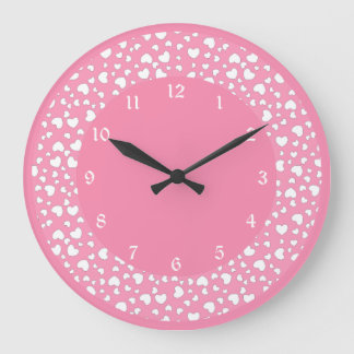 Pastel Rosa Heart Polka Dot Mönster Stor Klocka
