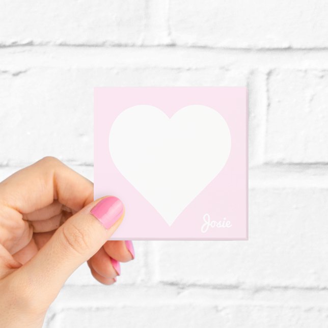 Pastel Rosa Heart Post it Notes med Namn Post-it Block (Skapare uppladdad)