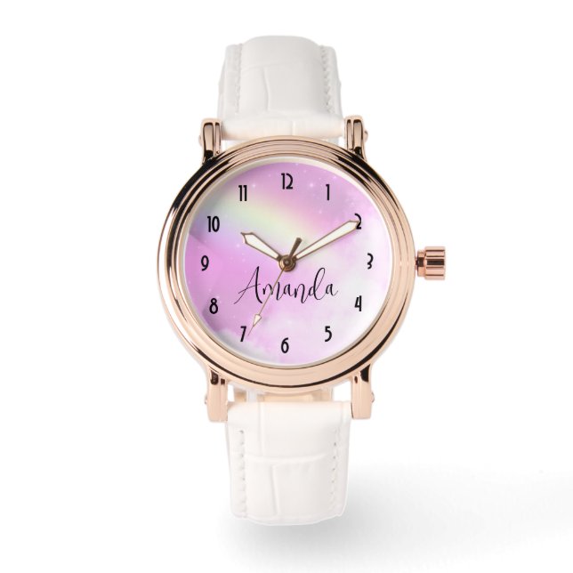 Pastel Rosa Himlar med Gult Rainbow Armbandsur (Framsida)