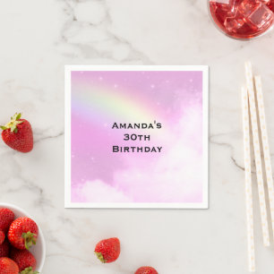Pastel Rosa Himlar med Gult Rainbow Birthday Pappersservett
