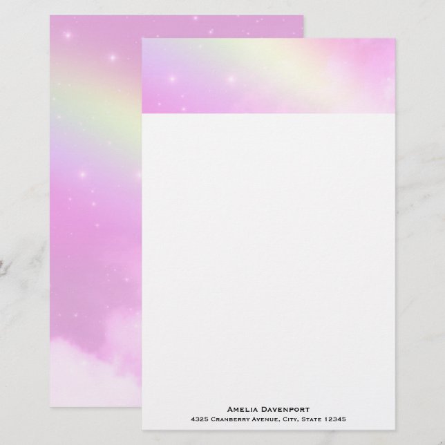 Pastel Rosa Himlar med Gult Rainbow Brevpapper (Fram/baksida)